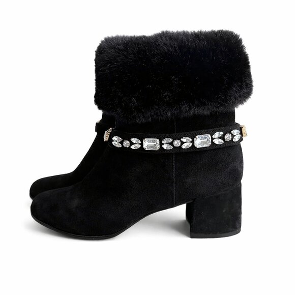 Adrienne Vittadini Shoes - Adrienne Vittadini Black Fur Trim Block Heel Ankle Boots 8.5